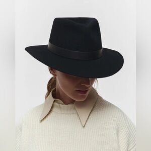NEW Janessa Leone Ross Hat Package Wool Fedora Black M